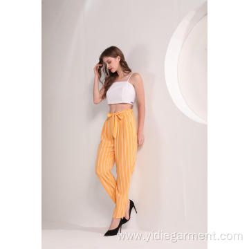 Women's Yellow Striped Ankle Pants